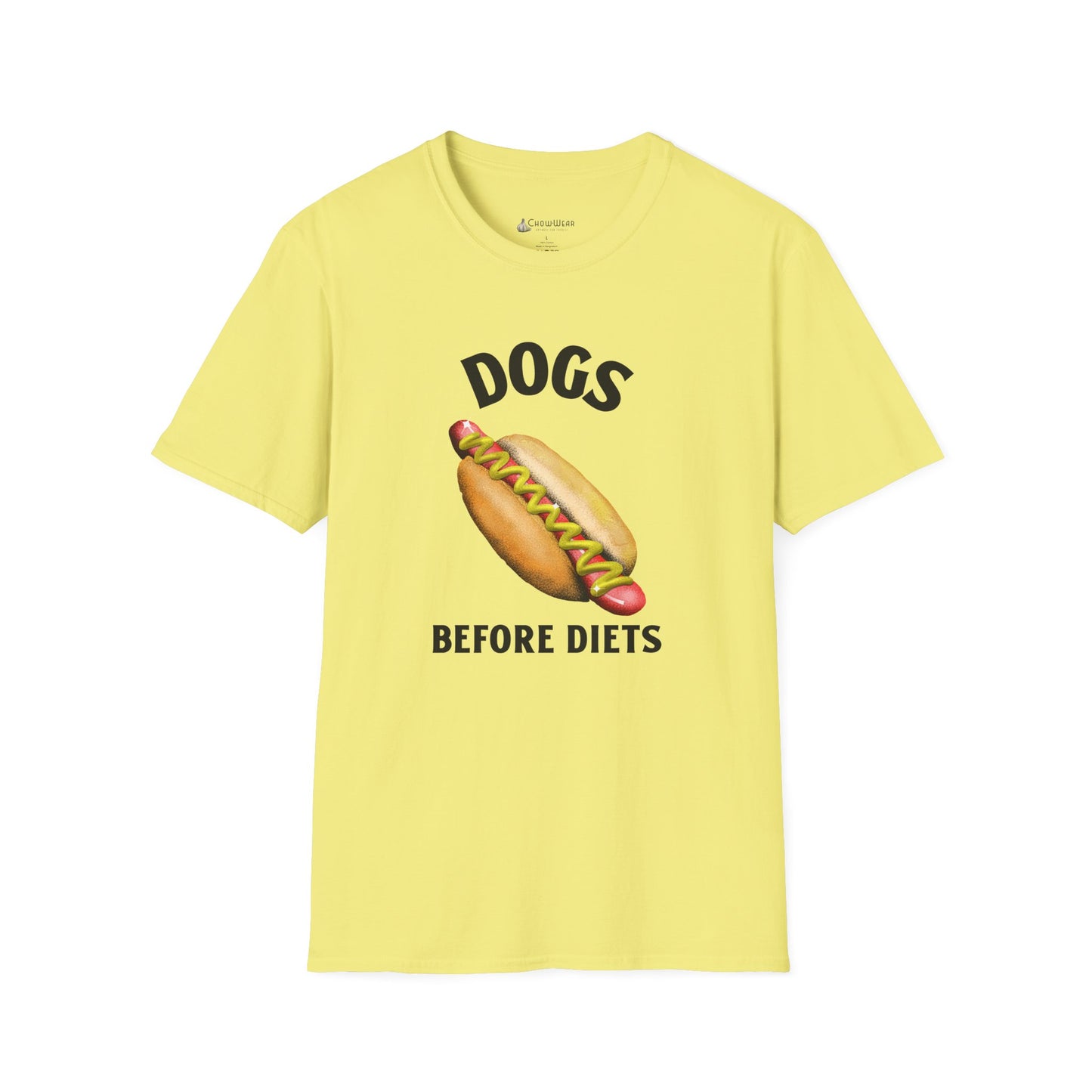 Dogs Before Diets Hot Dog Graphic T‑Shirt — Funny Foodie Dog Lover Tee