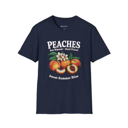 Peaches Vintage T-Shirt — “Peaches: Sun-Ripened • Hand Picked” Summer Fruit Tee