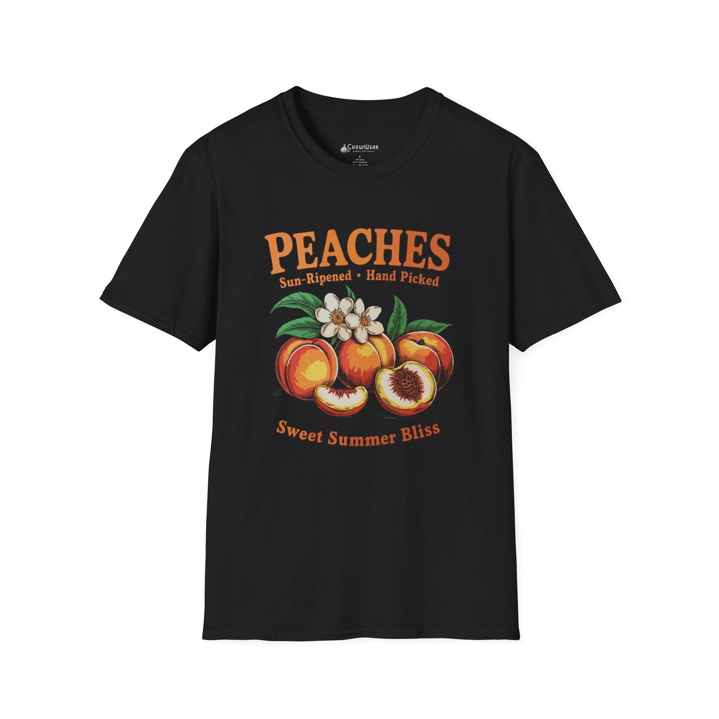 Peaches Vintage T-Shirt — “Peaches: Sun-Ripened • Hand Picked” Summer Fruit Tee