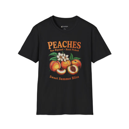 Peaches Vintage T-Shirt — “Peaches: Sun-Ripened • Hand Picked” Summer Fruit Tee
