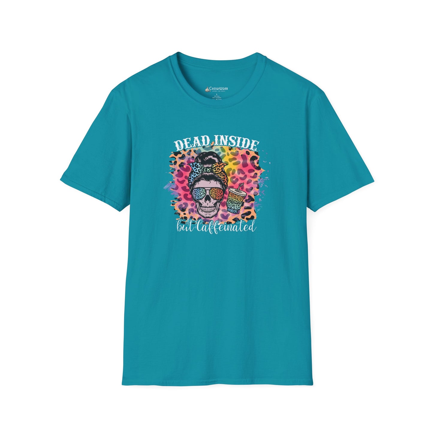 Dead Inside But Caffeinated T-Shirt — Funny Colorful Skull Coffee Tea