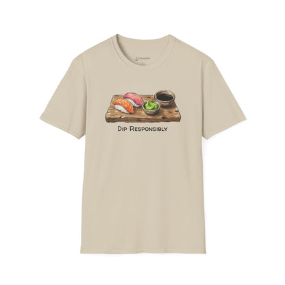 T-Shirt — "Dip Responsibly" Sushi Board Wasabi Foodie Tee