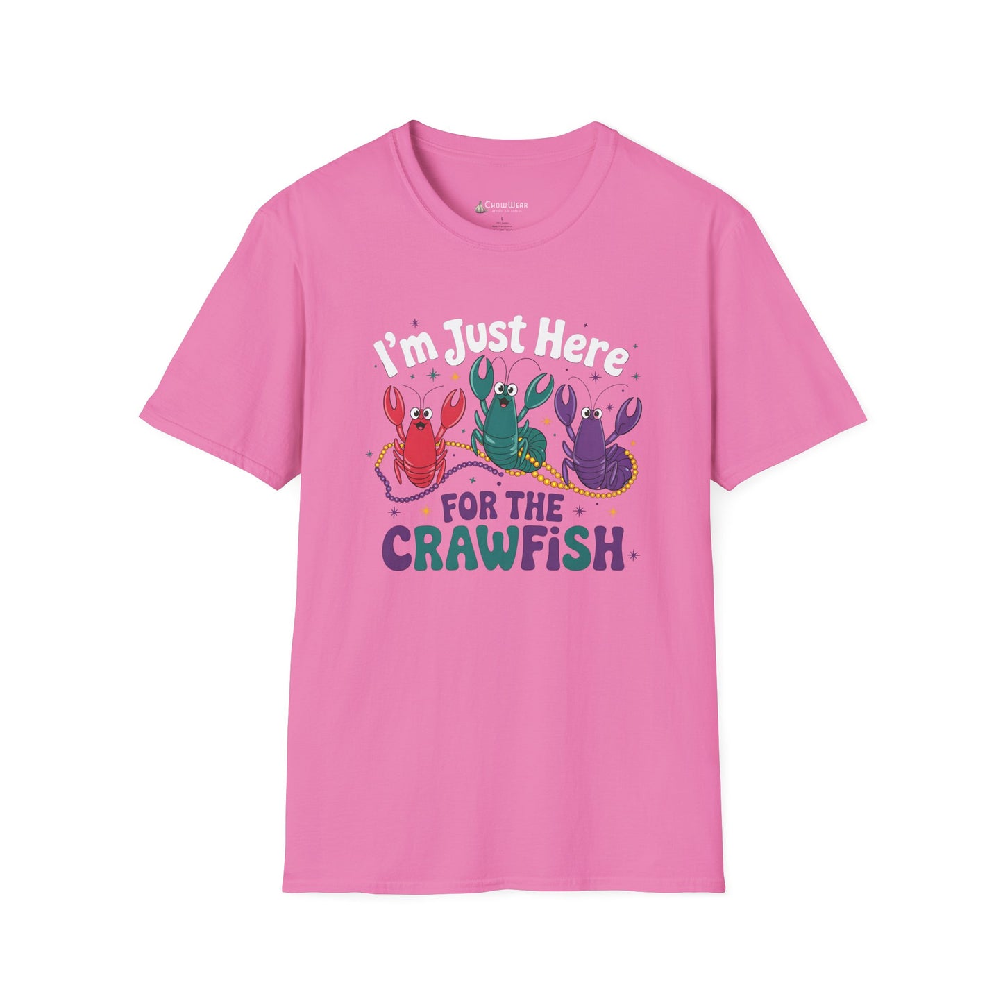 Crawfish T-Shirt – "I'm Just Here for the Crawfish" Colorful Mardi Gras Seafood