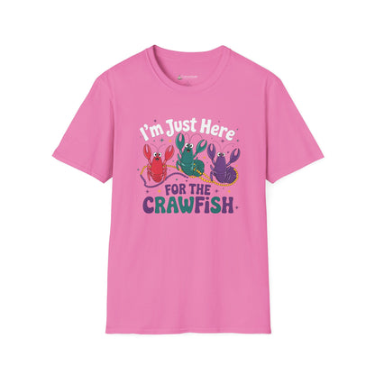 Crawfish T-Shirt – "I'm Just Here for the Crawfish" Colorful Mardi Gras Seafood