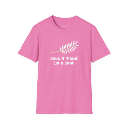 "Save A Plant, Eat A Steak" Retro Vegan Vegetarian Humor T-shirt