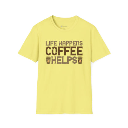 Coffee Lovers T-Shirt — "Life Happens, Coffee Helps" Graphic Tee