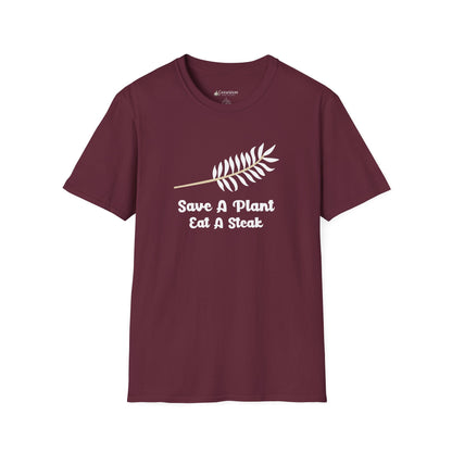 "Save A Plant, Eat A Steak" Retro Vegan Vegetarian Humor T-shirt