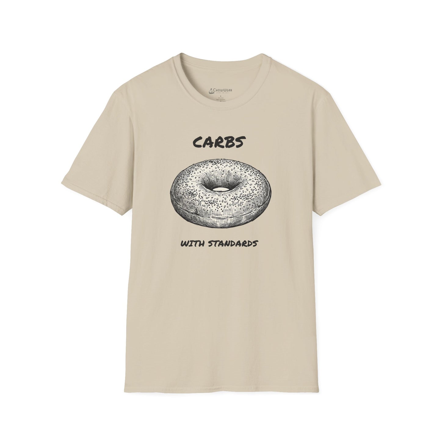Bagel Graphic T-Shirt — "Carbs with Standards" Funny Foodie Tee