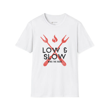 Slow & Low BBQ T-Shirt — 'Low & Slow Wins the Race' Grilled Meat Tee
