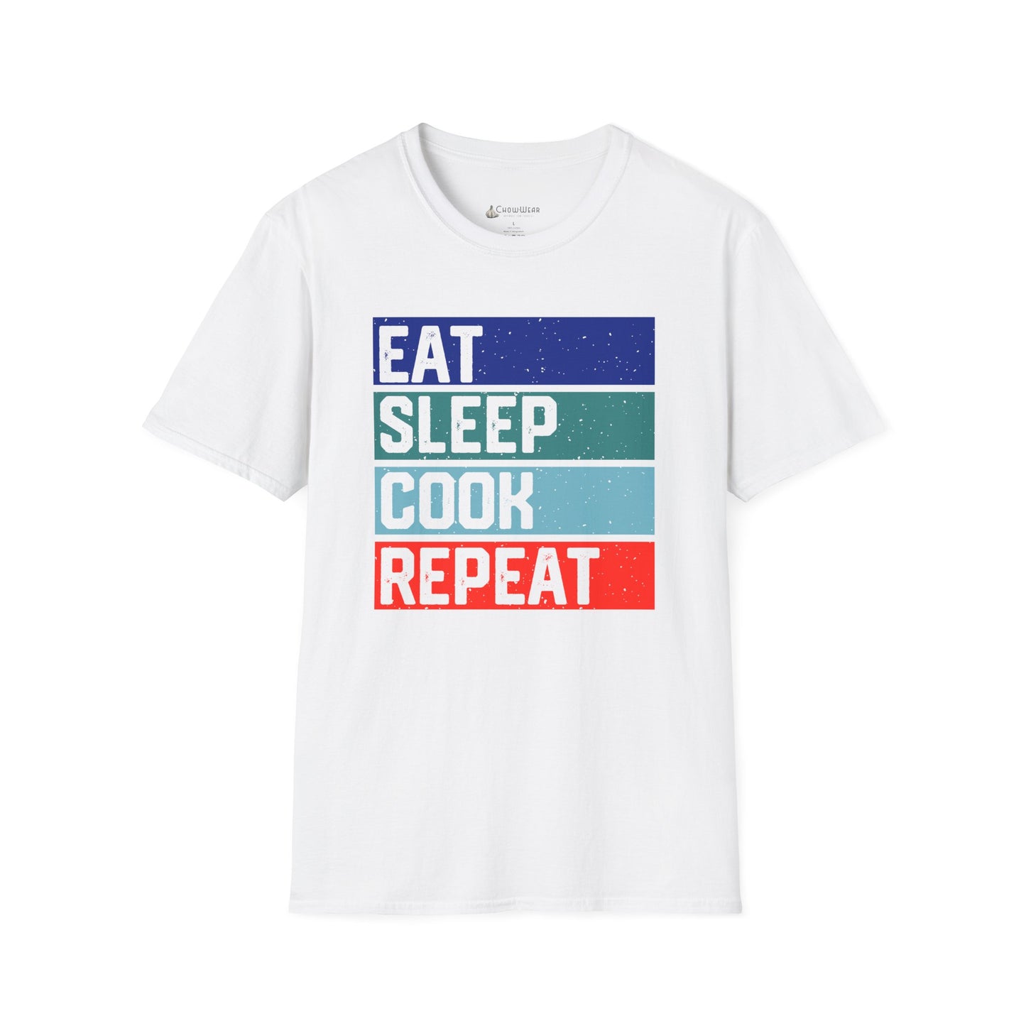 Eat Sleep Cook Repeat T-Shirt — Retro Striped Chef Cooking Tee