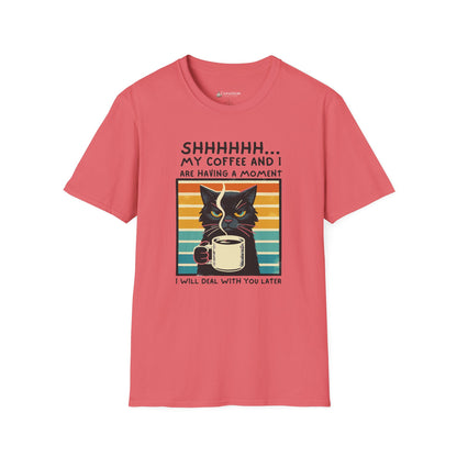 Cat Coffee T-Shirt – “Shhh… My Coffee and I Are Having a Moment” Funny Tee