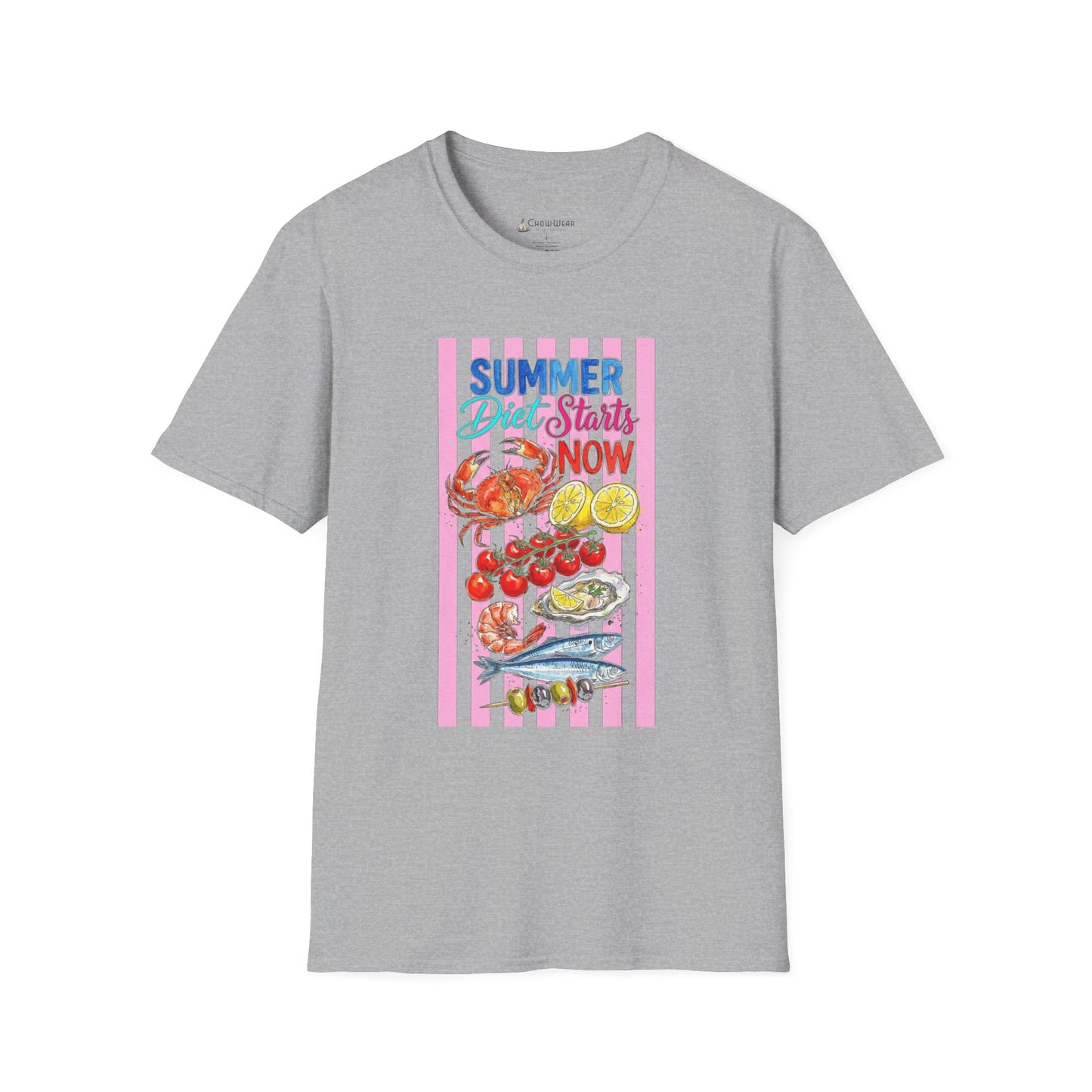 Summer Diet Starts Now T‑Shirt — Retro Beach Fruits & Seafood Graphic
