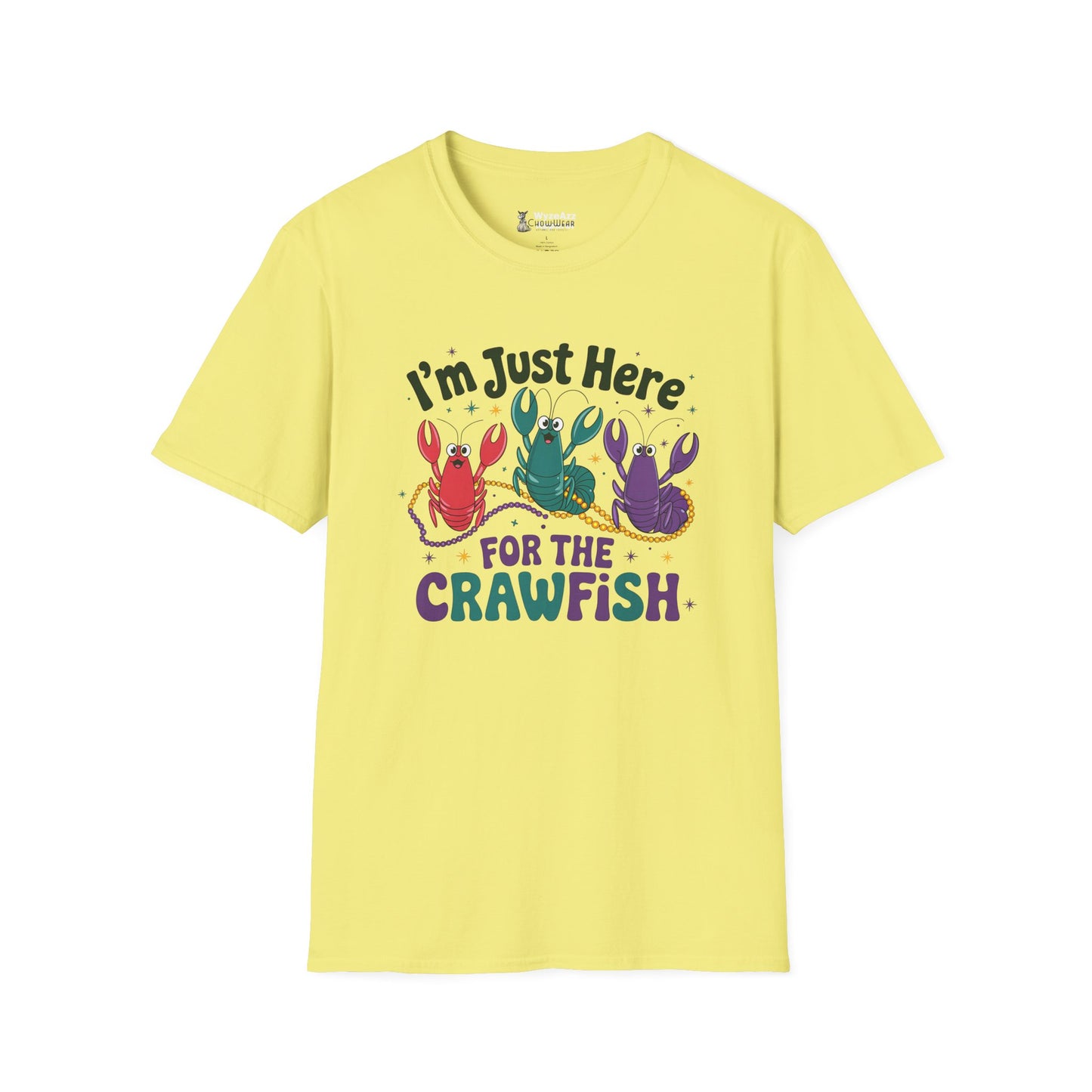 Crawfish T-Shirt – "I'm Just Here for the Crawfish" Colorful Mardi Gras Seafood