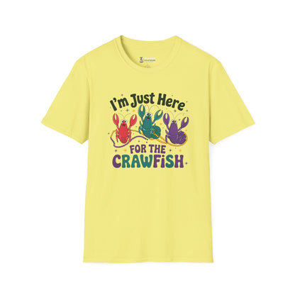 Crawfish T-Shirt – "I'm Just Here for the Crawfish" Colorful Mardi Gras Seafood