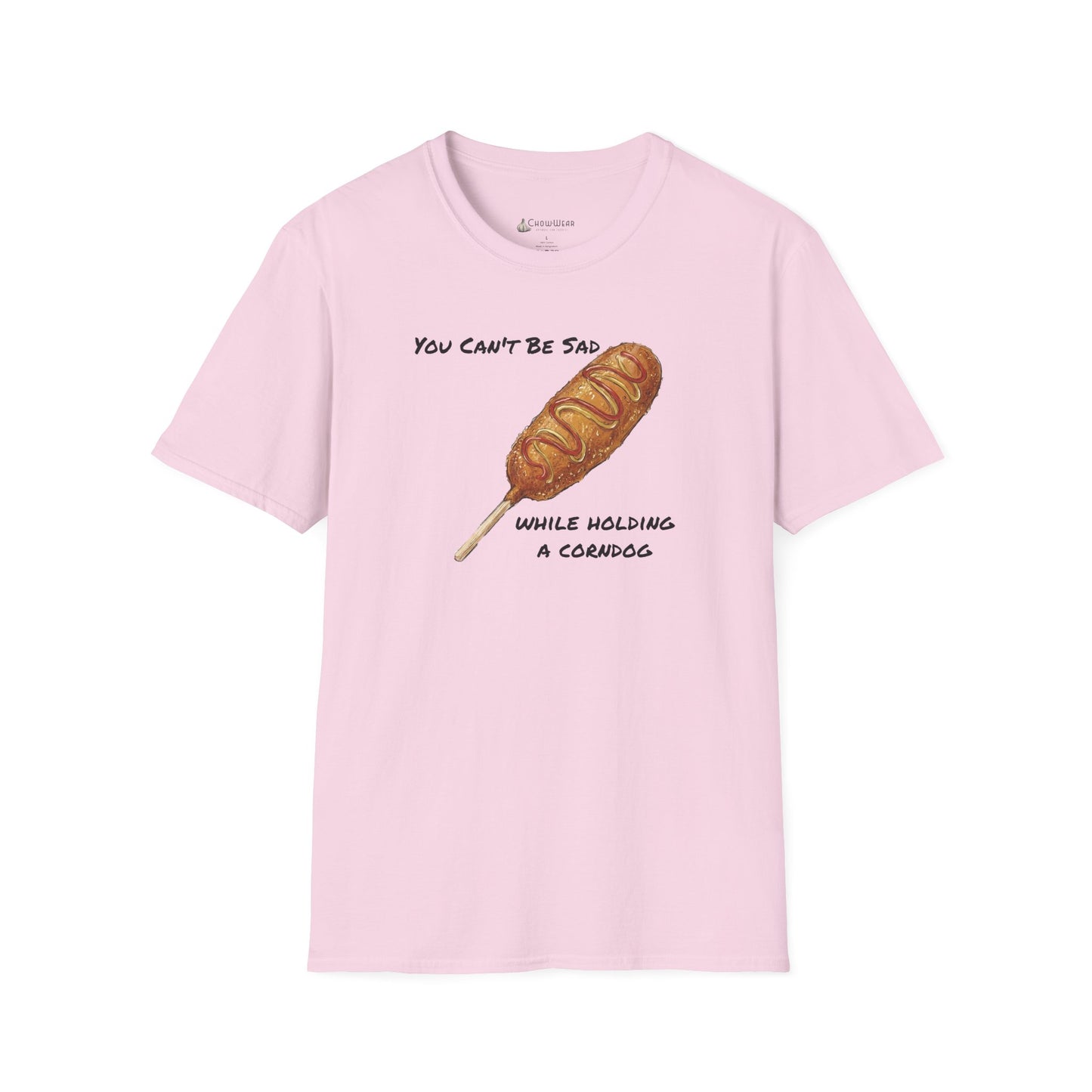 Corn Dog T-Shirt - "You Can't Be Sad While Holding a Corndog" Funny Hotdog Tee