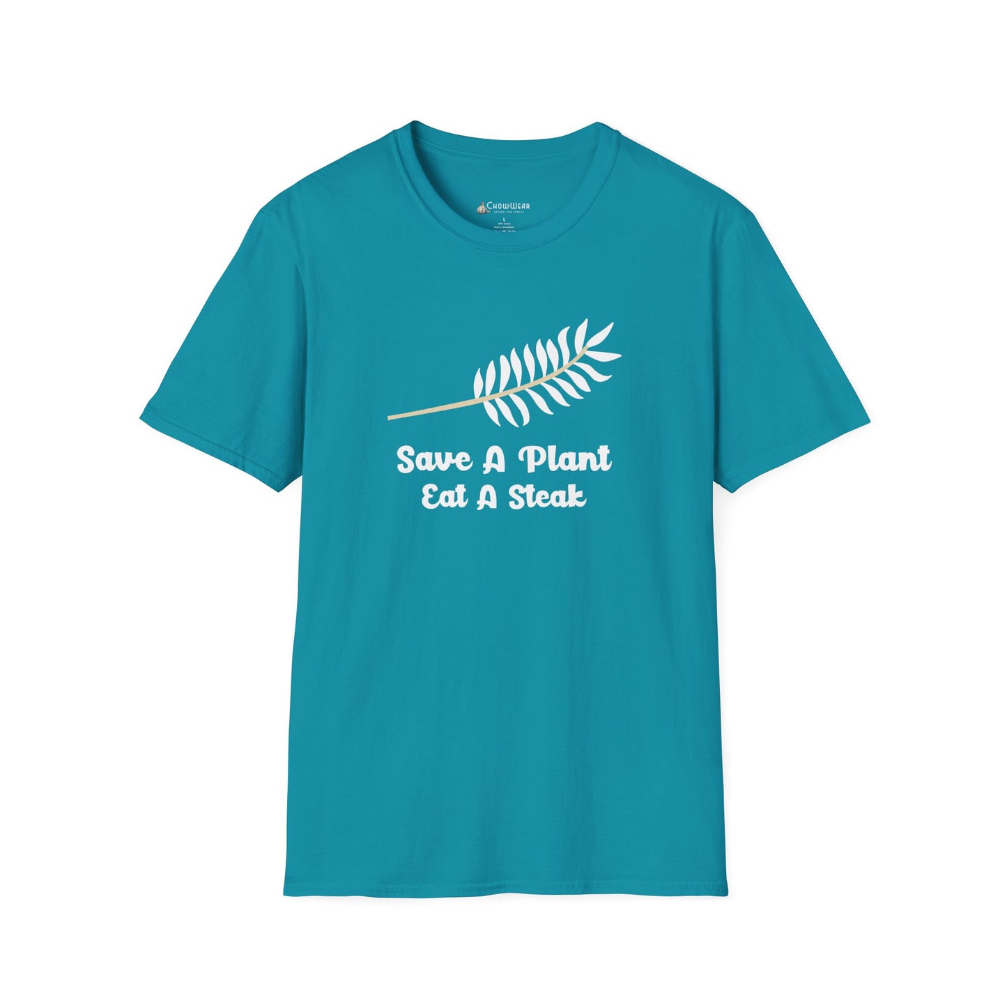 "Save A Plant, Eat A Steak" Retro Vegan Vegetarian Humor T-shirt