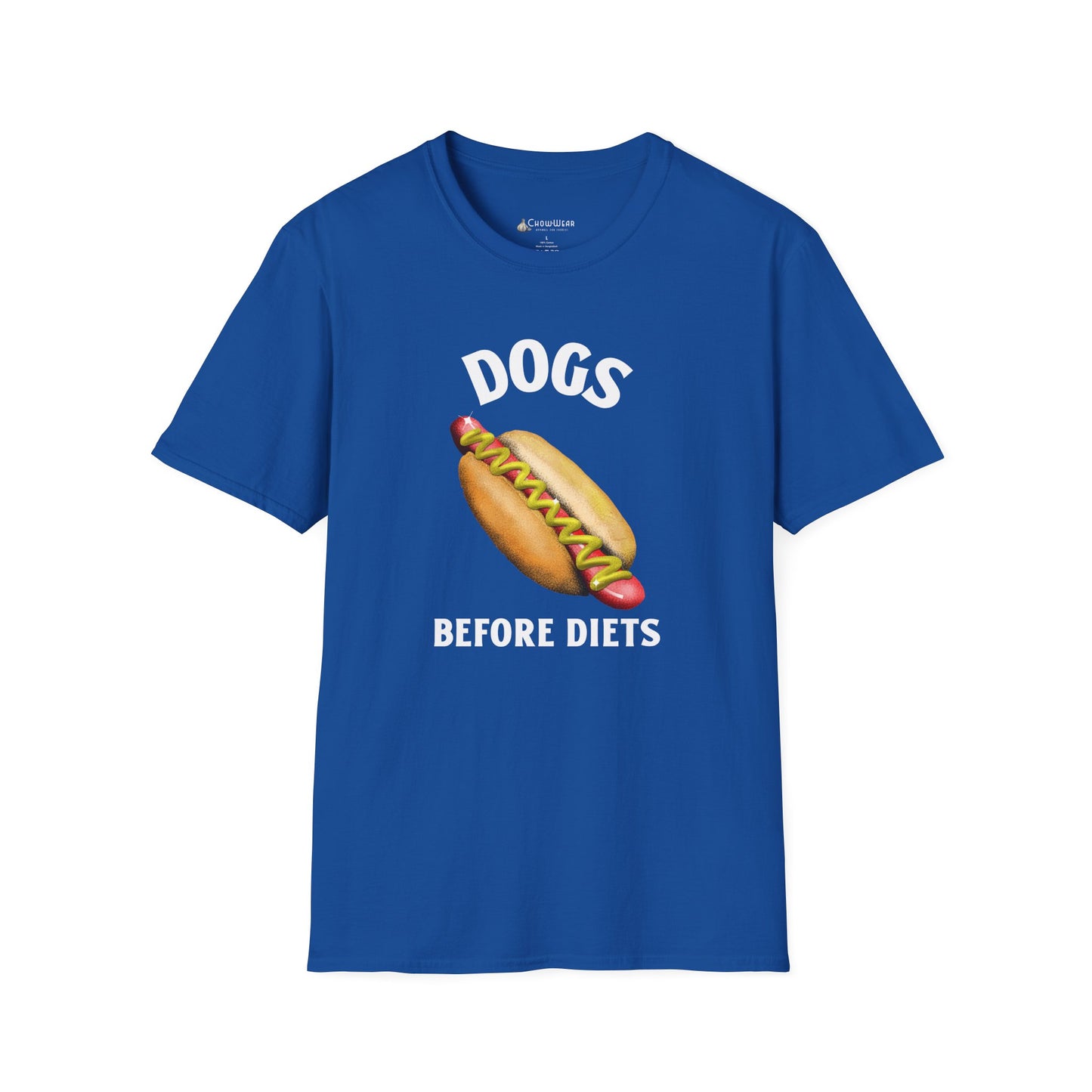 Dogs Before Diets Hot Dog Graphic T‑Shirt — Funny Foodie Dog Lover Tee