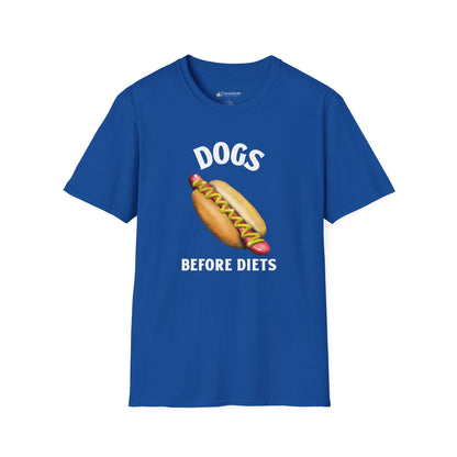 Dogs Before Diets Hot Dog Graphic T‑Shirt — Funny Foodie Dog Lover Tee