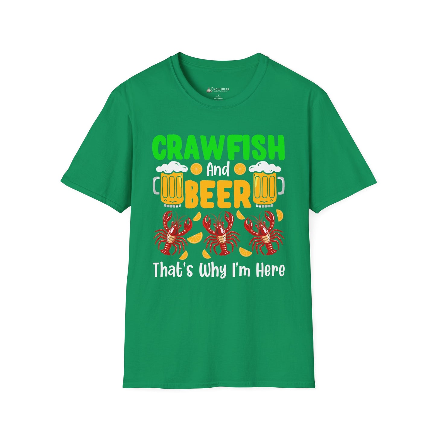 Mardi Gras T-Shirt – 'Crawfish And Beer That's Why I'm Here' Cajun Seafood Festival Tee