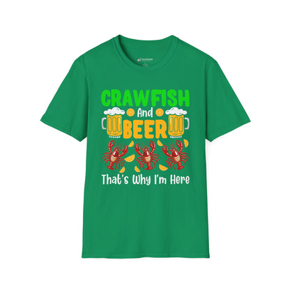 Mardi Gras T-Shirt – 'Crawfish And Beer That's Why I'm Here' Cajun Seafood Festival Tee