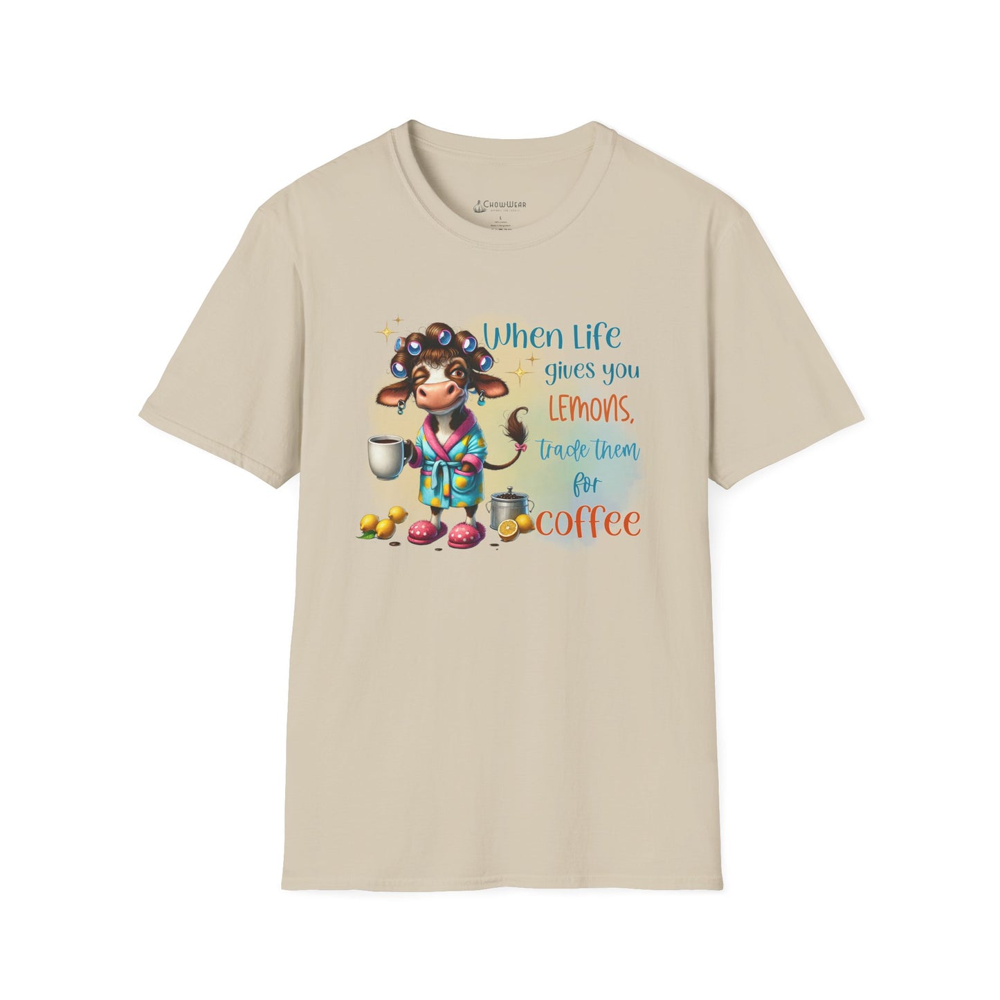 Coffee Cow Funny T-Shirt — "When Life Gives You Lemons Trade Them for Coffee"