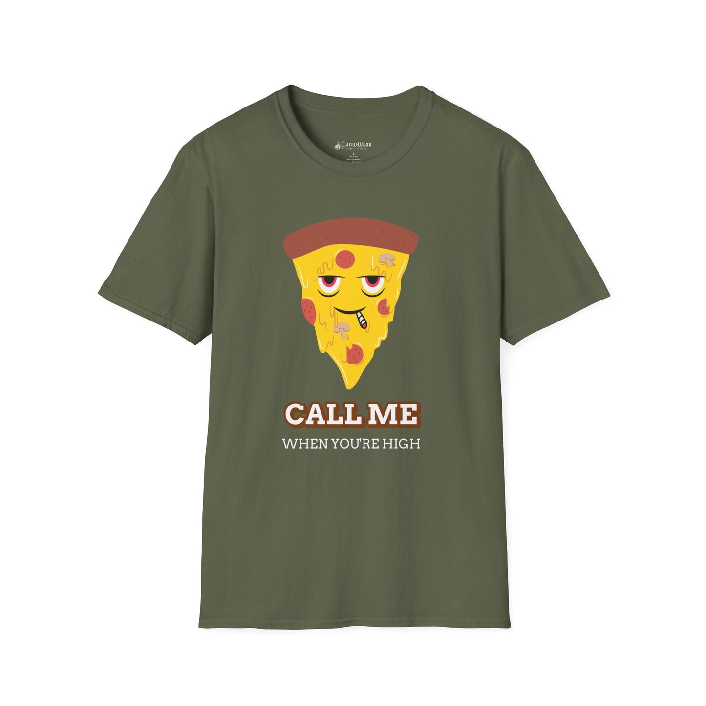 Funny Pizza "Call Me When You're High" Cartoon T-shirt