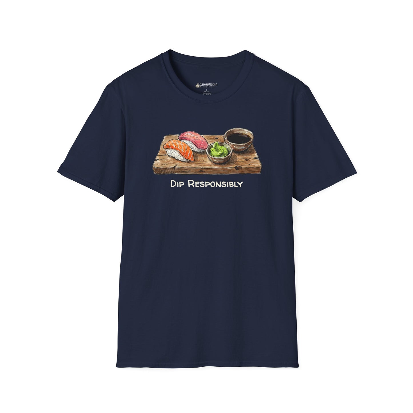 T-Shirt — "Dip Responsibly" Sushi Board Wasabi Foodie Tee