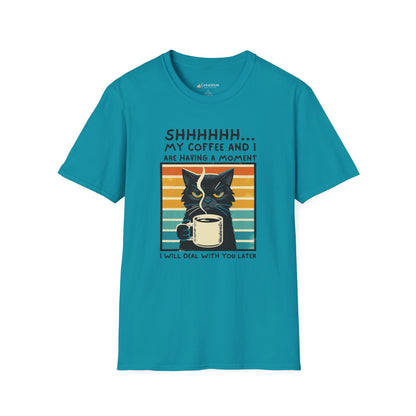 Cat Coffee T-Shirt – “Shhh… My Coffee and I Are Having a Moment” Funny Tee