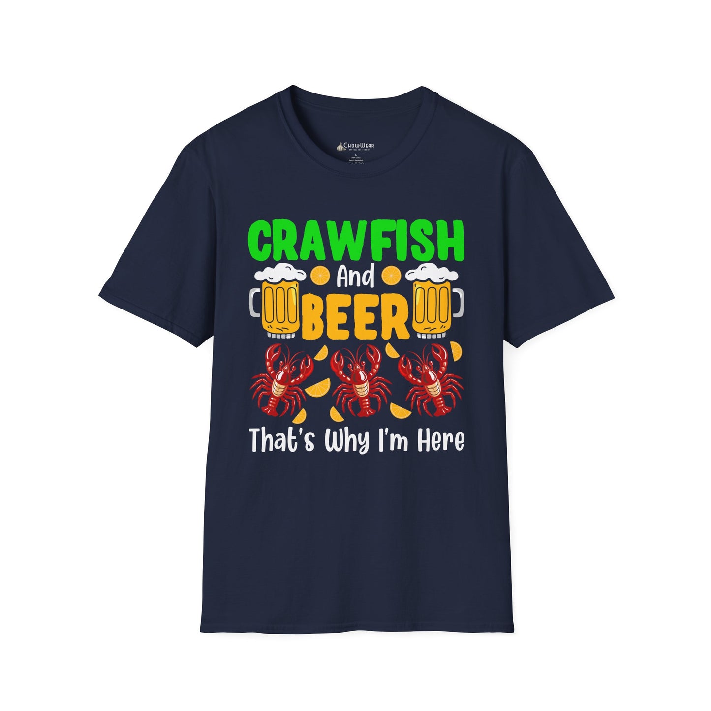 Mardi Gras T-Shirt – 'Crawfish And Beer That's Why I'm Here' Cajun Seafood Festival Tee