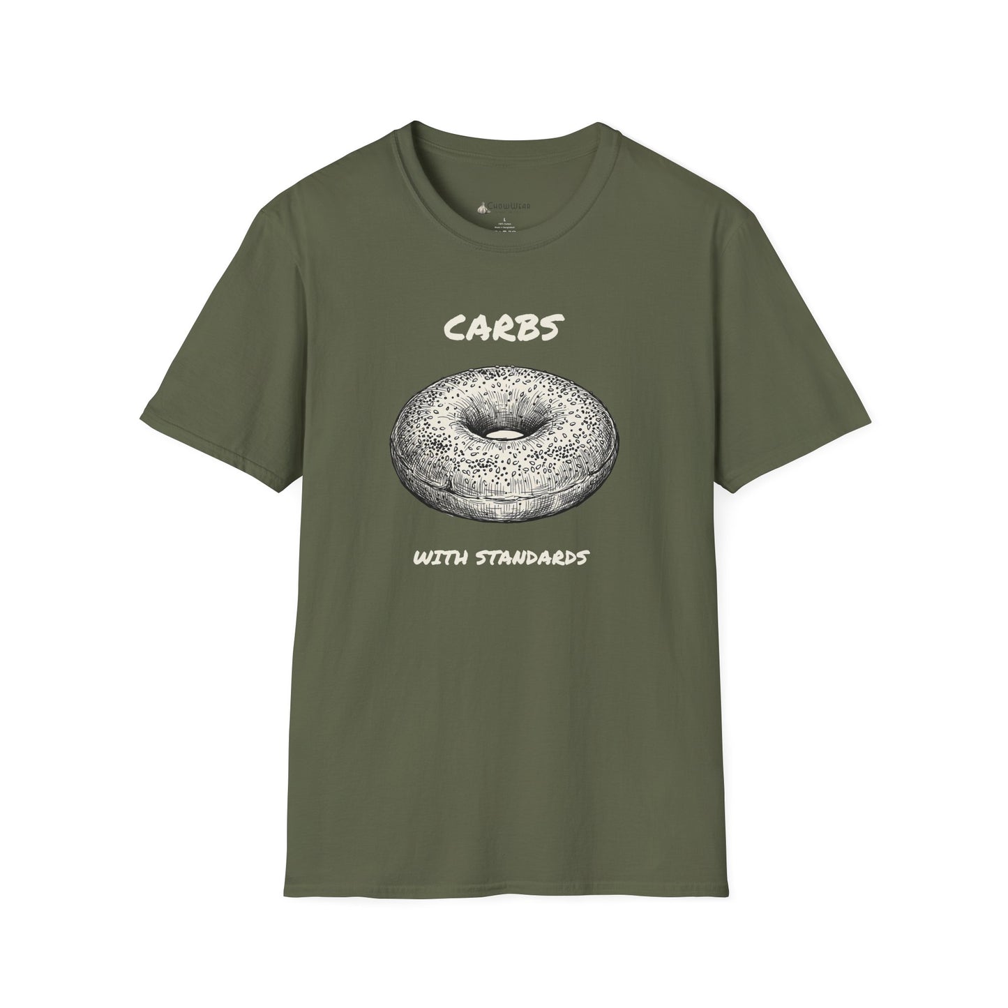 Bagel Graphic T-Shirt — "Carbs with Standards" Funny Foodie Tee