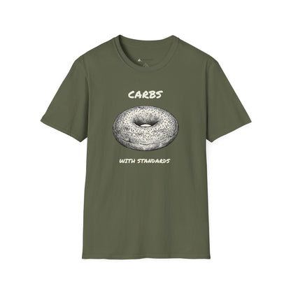 Bagel Graphic T-Shirt — "Carbs with Standards" Funny Foodie Tee