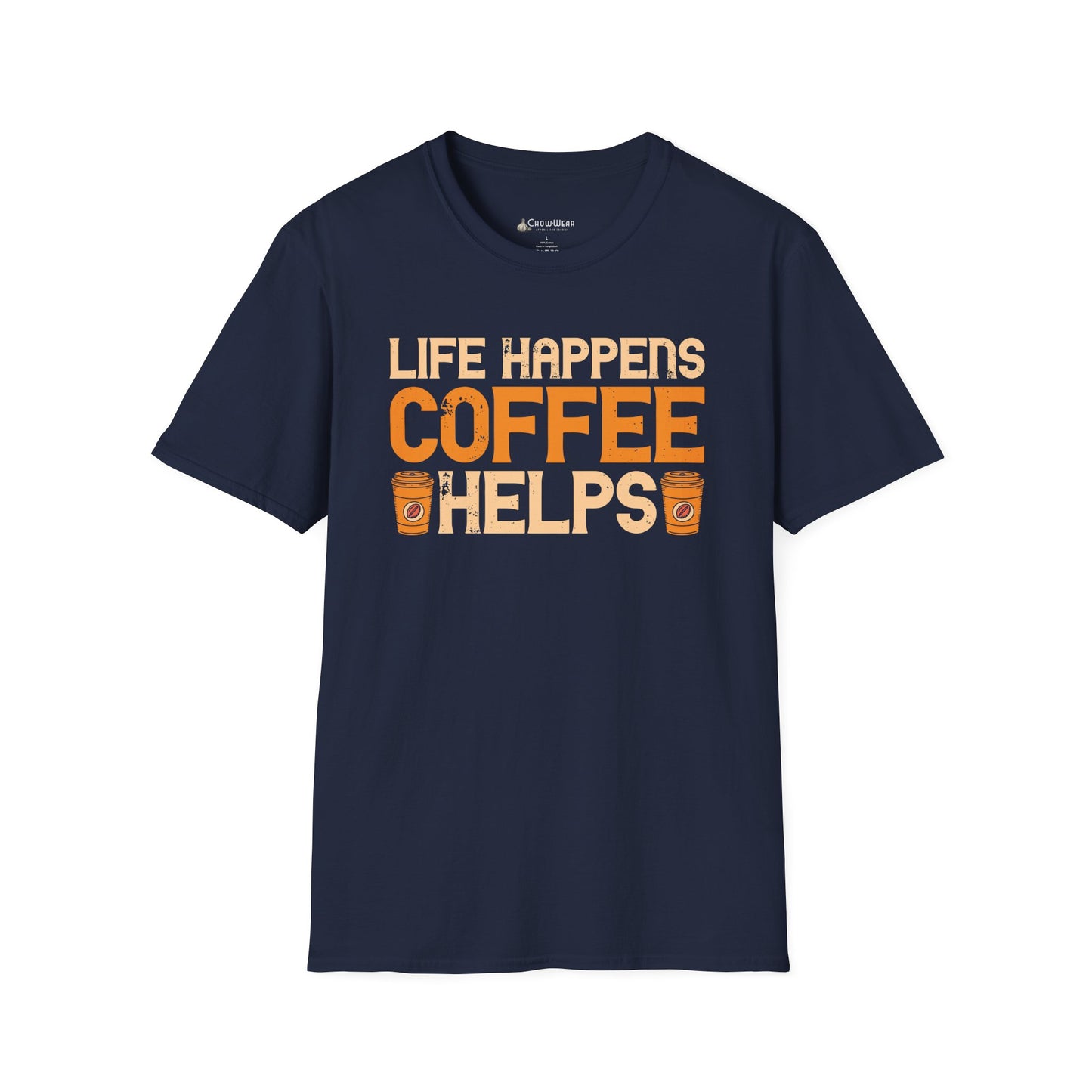 Coffee Lovers T-Shirt — "Life Happens, Coffee Helps" Graphic Tee