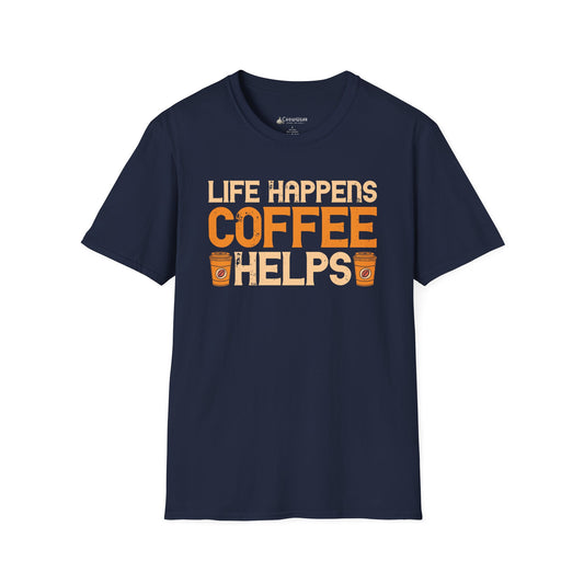 Coffee Lovers T-Shirt — "Life Happens, Coffee Helps" Graphic Tee