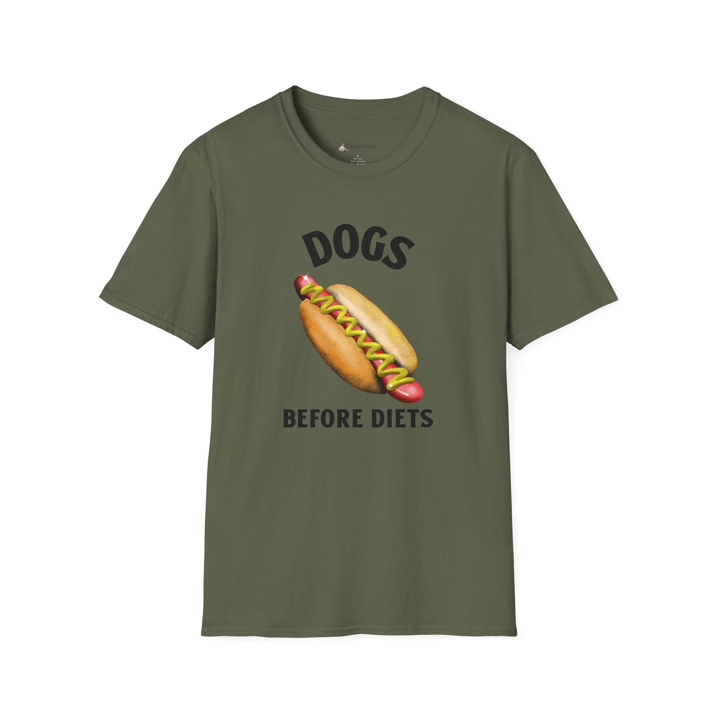 Dogs Before Diets Hot Dog Graphic T‑Shirt — Funny Foodie Dog Lover Tee