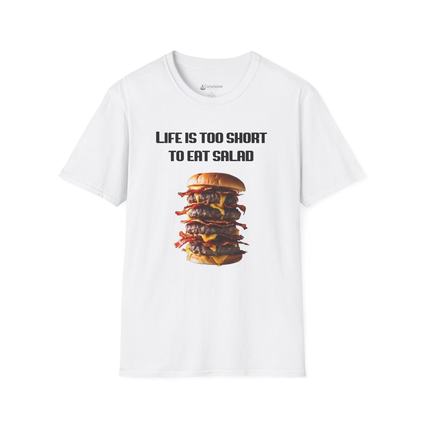 Life Is Too Short To Eat Salad T-Shirt – Funny Cheeseburger Graphic Tee