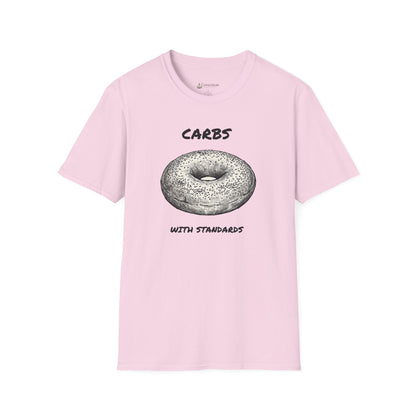 Bagel Graphic T-Shirt — "Carbs with Standards" Funny Foodie Tee