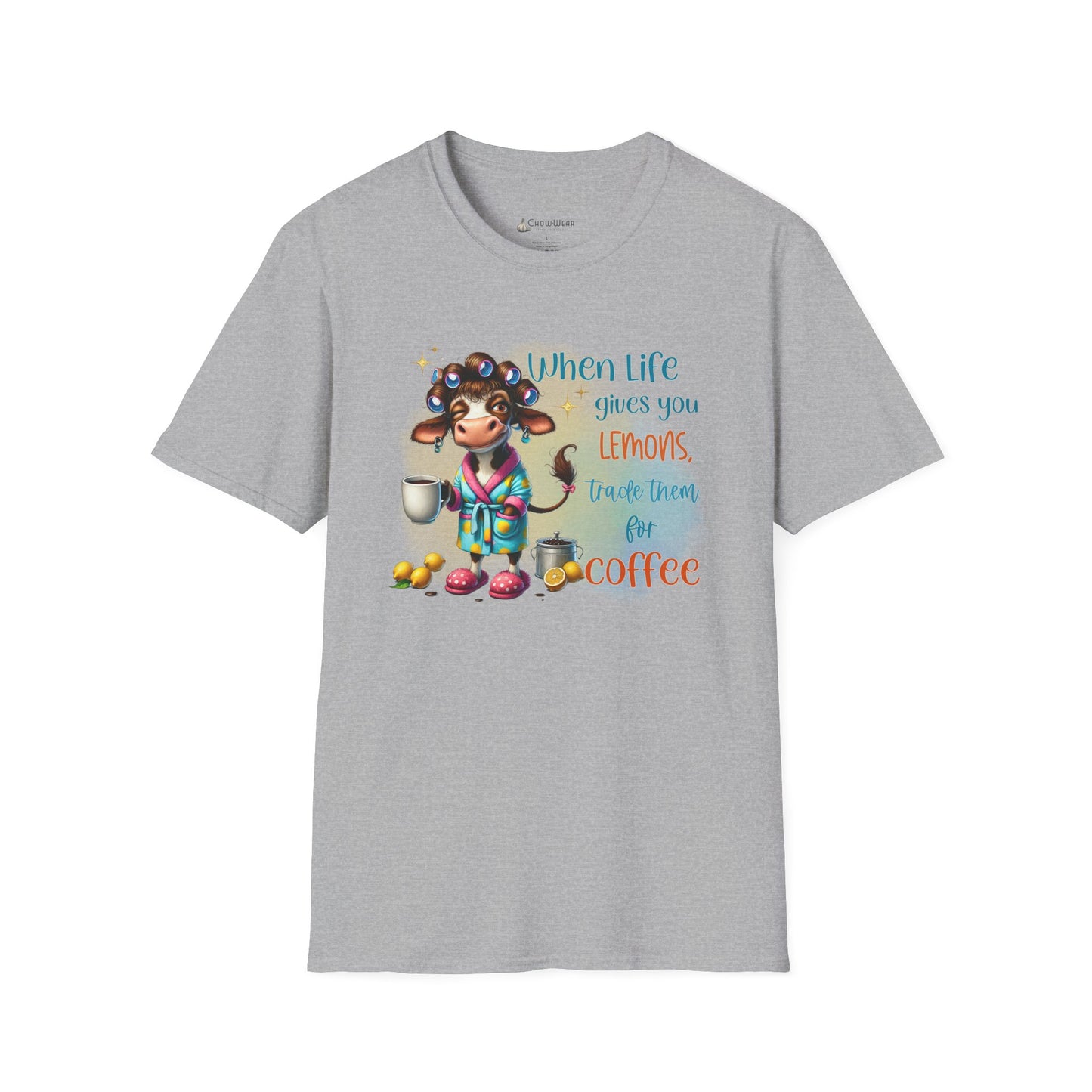 Coffee Cow Funny T-Shirt — "When Life Gives You Lemons Trade Them for Coffee"