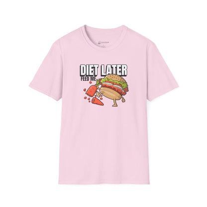Diet Later Feed Me Burger T-Shirt — Funny Foodie Graphic Tee