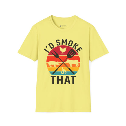 I'd Smoke That BBQ T-Shirt — Vintage Sunset Grill Meat Smoking Shirt