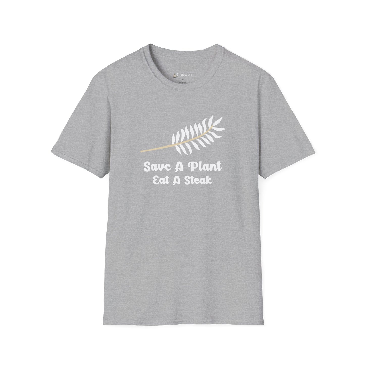 "Save A Plant, Eat A Steak" Retro Vegan Vegetarian Humor T-shirt