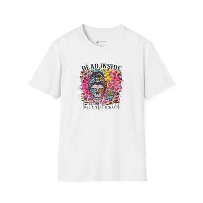 Dead Inside But Caffeinated T-Shirt — Funny Colorful Skull Coffee Tea