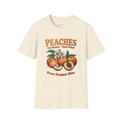 Peaches Vintage T-Shirt — “Peaches: Sun-Ripened • Hand Picked” Summer Fruit Tee