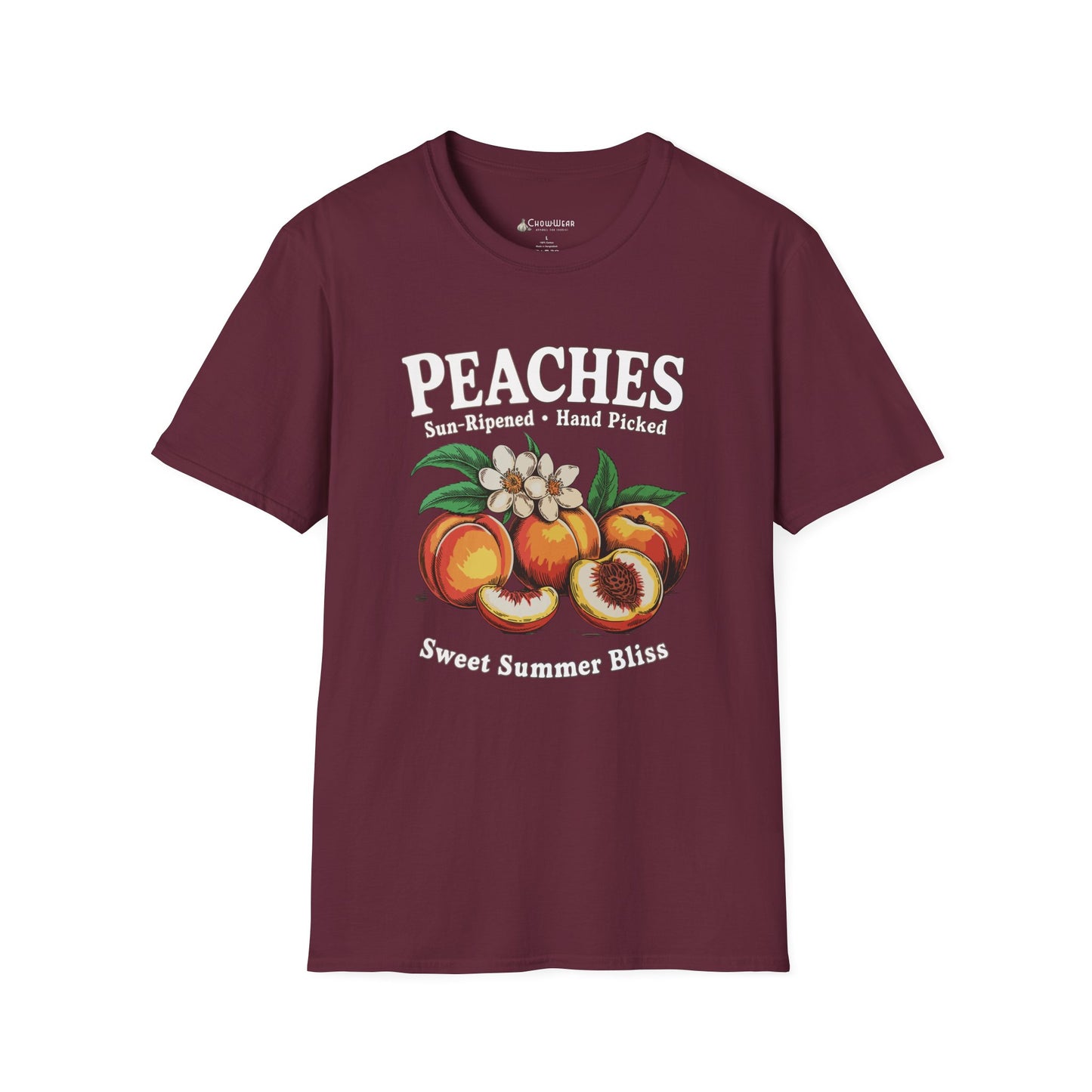 Peaches Vintage T-Shirt — “Peaches: Sun-Ripened • Hand Picked” Summer Fruit Tee