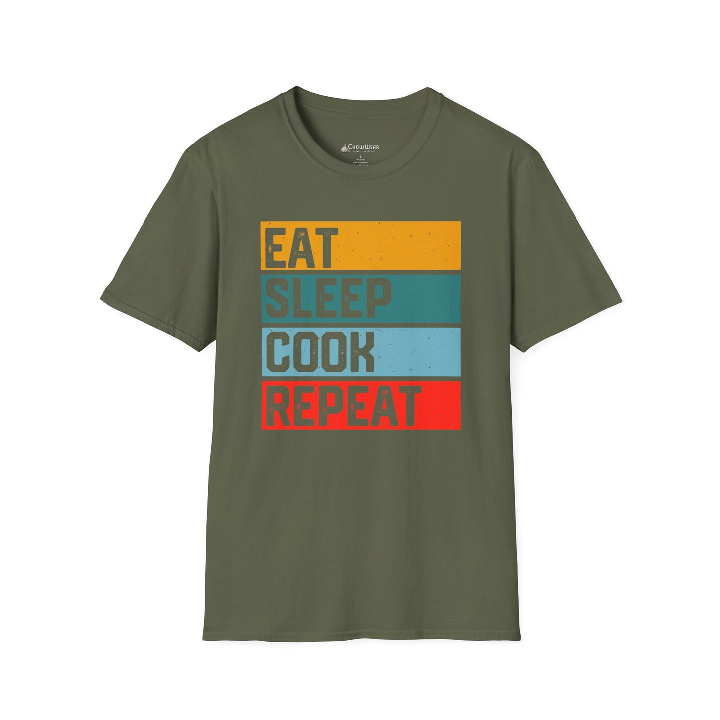 Eat Sleep Cook Repeat T-Shirt — Retro Striped Chef Cooking Tee