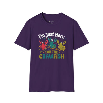 Crawfish T-Shirt – "I'm Just Here for the Crawfish" Colorful Mardi Gras Seafood