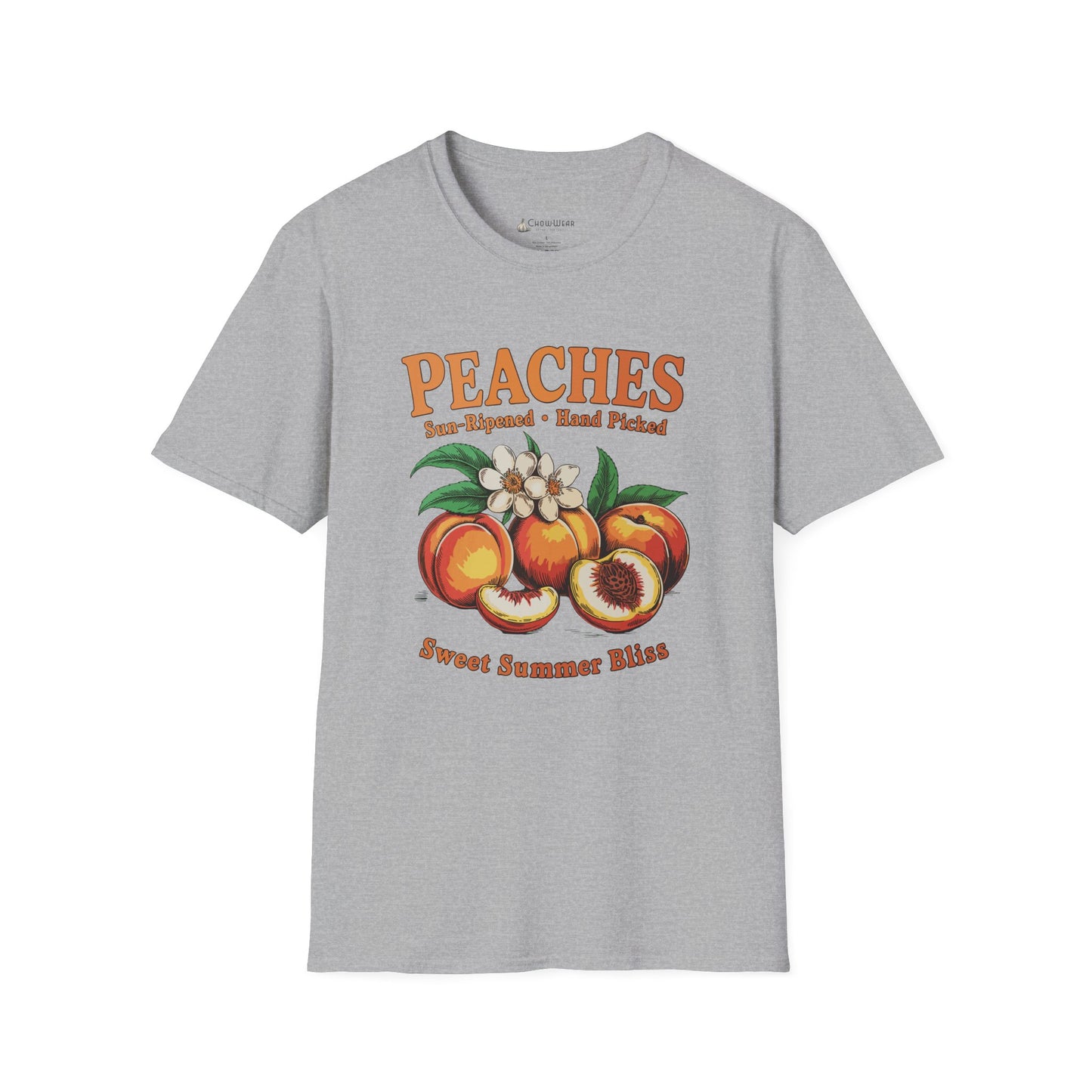 Peaches Vintage T-Shirt — “Peaches: Sun-Ripened • Hand Picked” Summer Fruit Tee