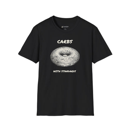 Bagel Graphic T-Shirt — "Carbs with Standards" Funny Foodie Tee
