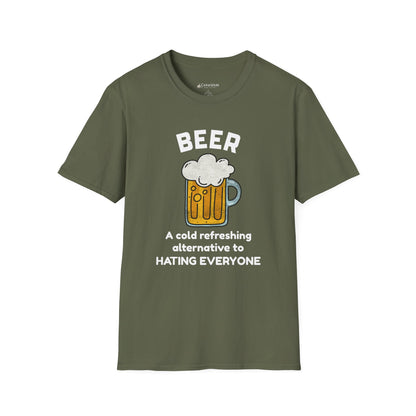 Beer T-Shirt — "Beer: A Cold Refreshing Alternative to Hating Everyone" Funny Tee