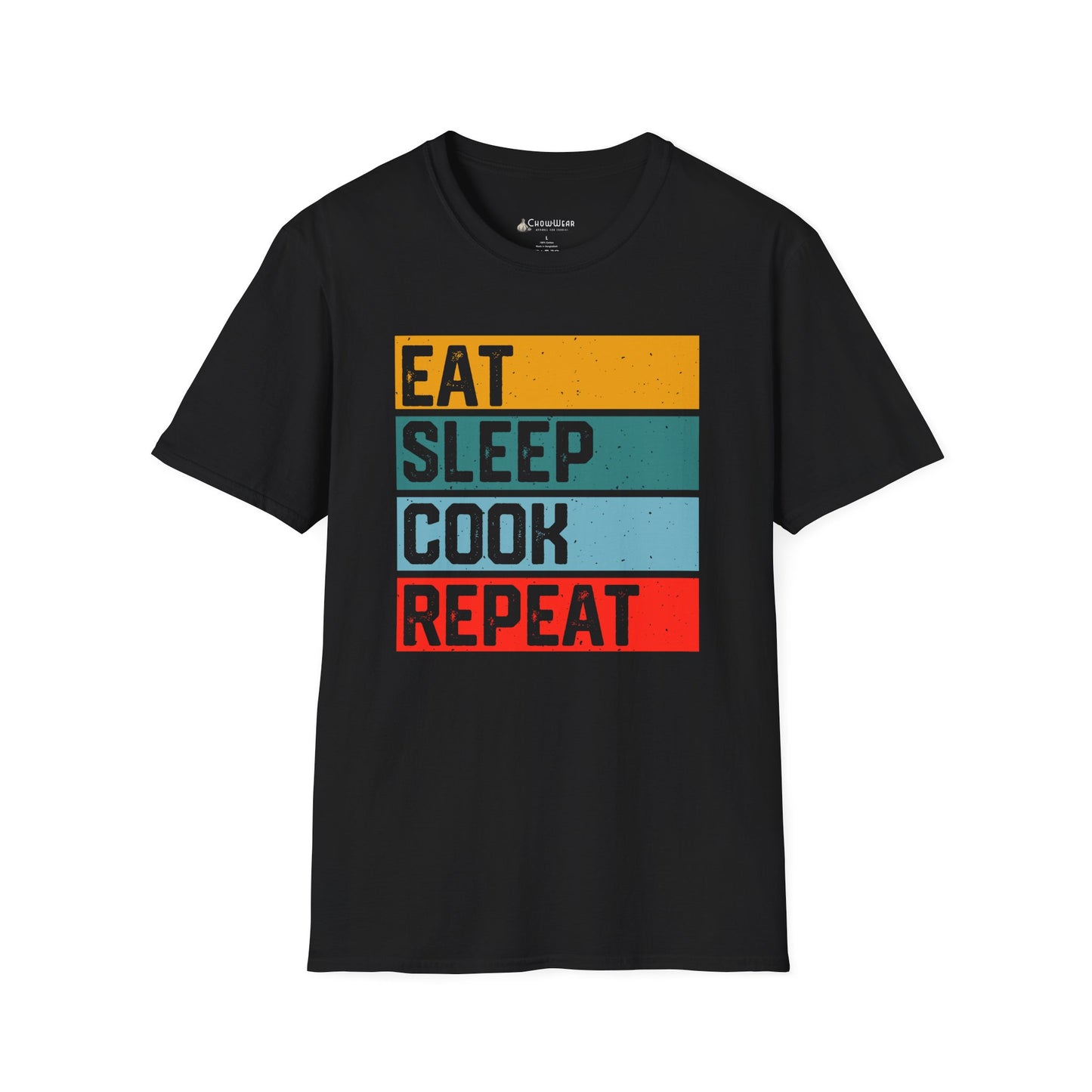 Eat Sleep Cook Repeat T-Shirt — Retro Striped Chef Cooking Tee