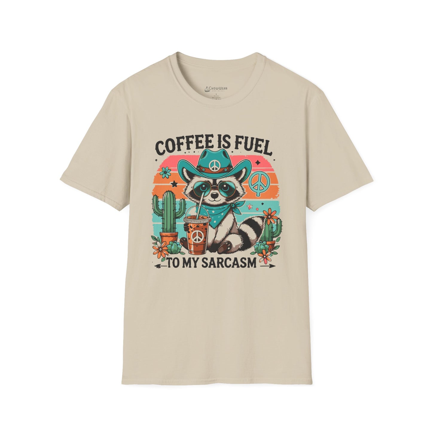 Coffee Is Fuel To My Sarcasm T-Shirt — Funny Raccoon Coffee Lover Tee